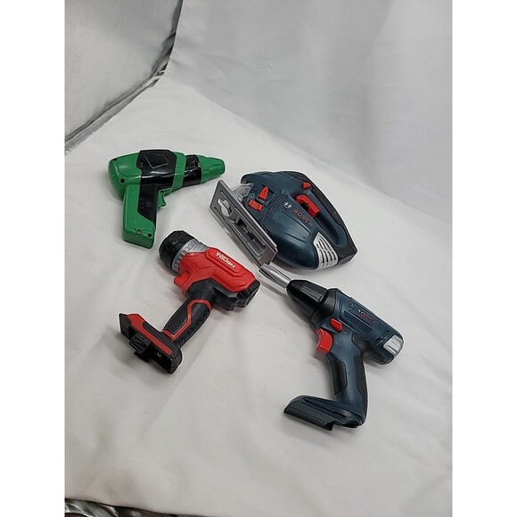 Bosch Kids Pretend Power Tools Lot of 2 Drill & Jigsaw + 2 Bonus Needs Batteries - Picture 1 of 12